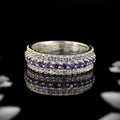 925 Sterling Silver Band Ring with 2x2MM Round Amethyst and White CZ Accents