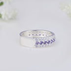 925 Sterling Silver Band Ring with 2x2MM Round Amethyst and White CZ Accents