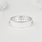925 Sterling Silver Band Ring with 2x2MM Round Amethyst and White CZ Accents