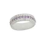 925 Sterling Silver Band Ring with 2x2MM Round Amethyst and White CZ Accents