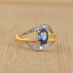 7x5MM Oval Lab-Created Tanzanite CZ Accents 925 Sterling Silver Yellow Plated Ring