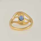 7x5MM Oval Lab-Created Tanzanite CZ Accents 925 Sterling Silver Yellow Plated Ring
