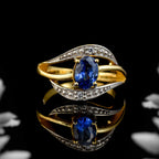 7x5MM Oval Lab-Created Tanzanite CZ Accents 925 Sterling Silver Yellow Plated Ring
