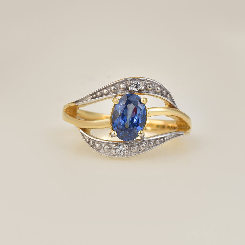 7x5MM Oval Lab-Created Tanzanite CZ Accents 925 Sterling Silver Yellow Plated Ring