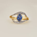 7x5MM Oval Lab-Created Tanzanite CZ Accents 925 Sterling Silver Yellow Plated Ring