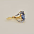 7x5MM Oval Lab-Created Tanzanite CZ Accents 925 Sterling Silver Yellow Plated Ring