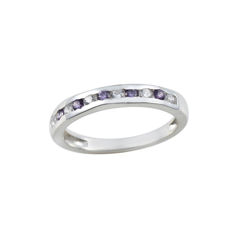 2x2MM Round Amethyst & White CZ Stones 925 Sterling Silver Eternity Band Ring