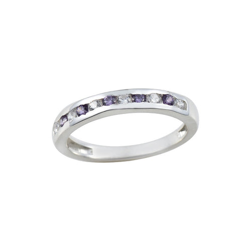 2x2MM Round Amethyst & White CZ Stones 925 Sterling Silver Eternity Band Ring
