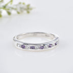 2x2MM Round Amethyst & White CZ Stones 925 Sterling Silver Eternity Band Ring