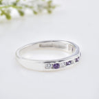 2x2MM Round Amethyst & White CZ Stones 925 Sterling Silver Eternity Band Ring
