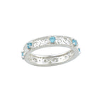 2x2MM Round Aquamarine Stone 925 Sterling Silver Filigree Eternity Band Ring