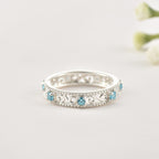 2x2MM Round Aquamarine Stone 925 Sterling Silver Filigree Eternity Band Ring