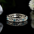 2x2MM Round Aquamarine Stone 925 Sterling Silver Filigree Eternity Band Ring