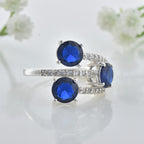 925 Sterling Silver 7x7MM Round Lab-Created Blue Sapphire Three-Stone Ring
