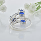 925 Sterling Silver 7x7MM Round Lab-Created Blue Sapphire Three-Stone Ring