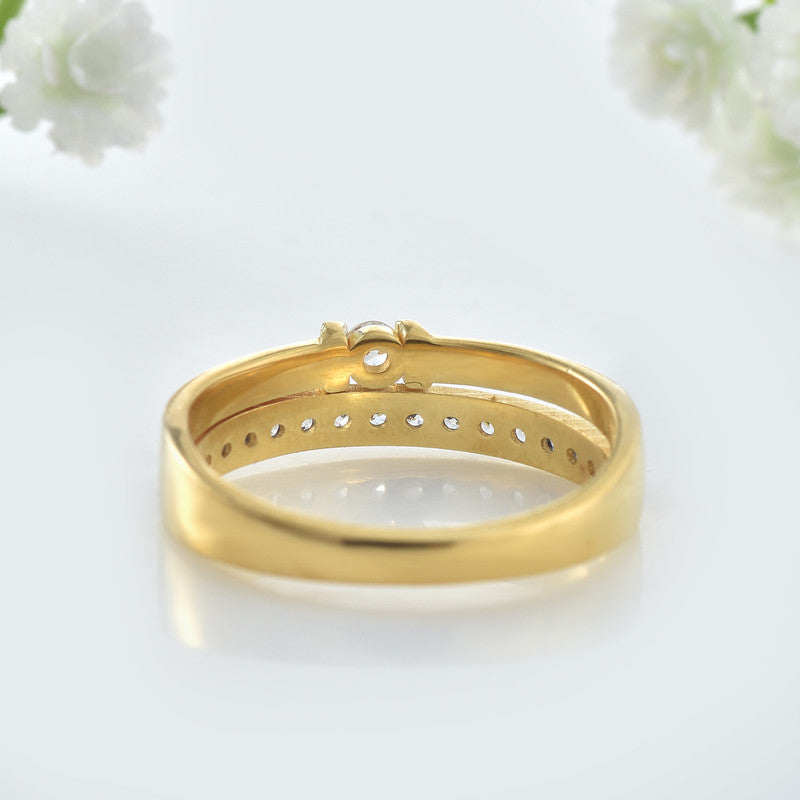 2.50x2.50MM Round White Topaz with CZ Accents 925 Sterling Silver Yellow Plated Ring