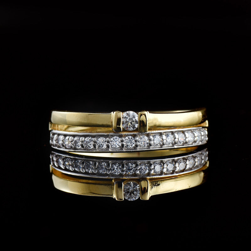 2.50x2.50MM Round White Topaz with CZ Accents 925 Sterling Silver Yellow Plated Ring