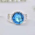 12x12MM Round Swiss Blue Topaz 925 Sterling Silver Filigree Ring