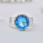 12x12MM Round Swiss Blue Topaz 925 Sterling Silver Filigree Ring