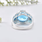 12x12MM Round Swiss Blue Topaz 925 Sterling Silver Filigree Ring