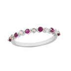 925 Sterling Silver 2x2MM Round Ruby & White Topaz Eternity Band Ring