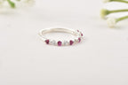 925 Sterling Silver 2x2MM Round Ruby & White Topaz Eternity Band Ring