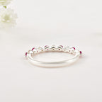 925 Sterling Silver 2x2MM Round Ruby & White Topaz Eternity Band Ring