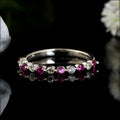 925 Sterling Silver 2x2MM Round Ruby & White Topaz Eternity Band Ring