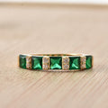 925 Sterling Silver Gold-Plated 4x4MM Square Cut Emerald & White Topaz Ring