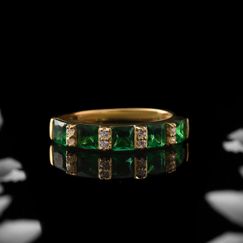 925 Sterling Silver Gold-Plated 4x4MM Square Cut Emerald & White Topaz Ring