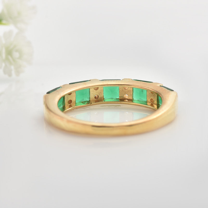 925 Sterling Silver Gold-Plated 4x4MM Square Cut Emerald & White Topaz Ring