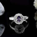925 Sterling Silver 7x5MM Oval Amethyst with White Topaz Accents Halo Ring