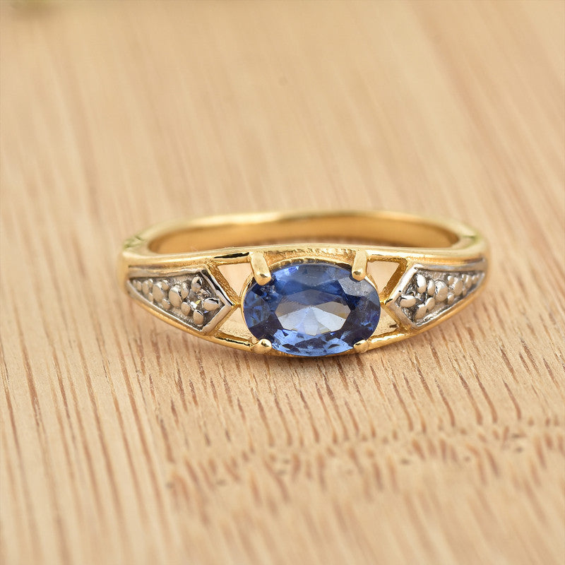 925 Sterling Silver 7x5MM Oval Tanzanite Ring with White Topaz Accents Ring
