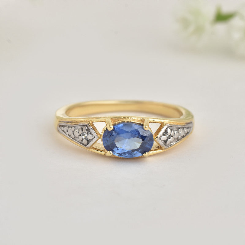925 Sterling Silver 7x5MM Oval Tanzanite Ring with White Topaz Accents Ring
