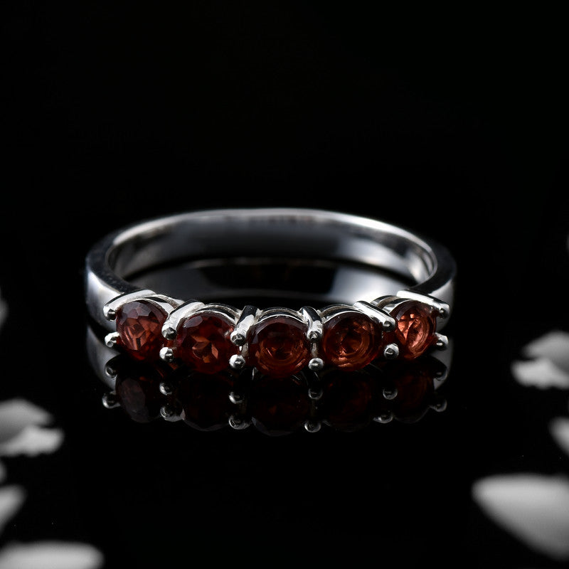 925 Sterling Silver 4x4MM Round Garnet Five Stone Eternity Band Ring