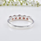 925 Sterling Silver 4x4MM Round Garnet Five Stone Eternity Band Ring