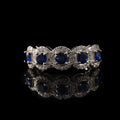 925 Sterling Silver 4x4MM Round Blue Sapphire Halo Band with CZ Accents Ring