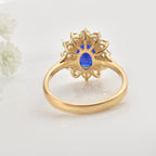 925 Sterling Silver 8x6MM Oval Blue Sapphire Halo with CZ Accents Ring