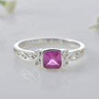 925 Sterling Silver Vintage Style 6x6MM Cushion Pink Topaz Solitaire Ring