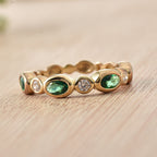 925 Sterling Silver 5x3MM Oval Emerald & White Topaz Eternity Band Ring