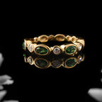 925 Sterling Silver 5x3MM Oval Emerald & White Topaz Eternity Band Ring