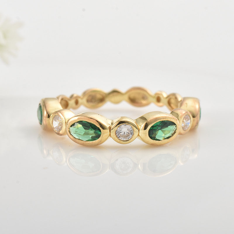 925 Sterling Silver 5x3MM Oval Emerald & White Topaz Eternity Band Ring