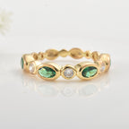 925 Sterling Silver 5x3MM Oval Emerald & White Topaz Eternity Band Ring