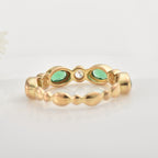 925 Sterling Silver 5x3MM Oval Emerald & White Topaz Eternity Band Ring
