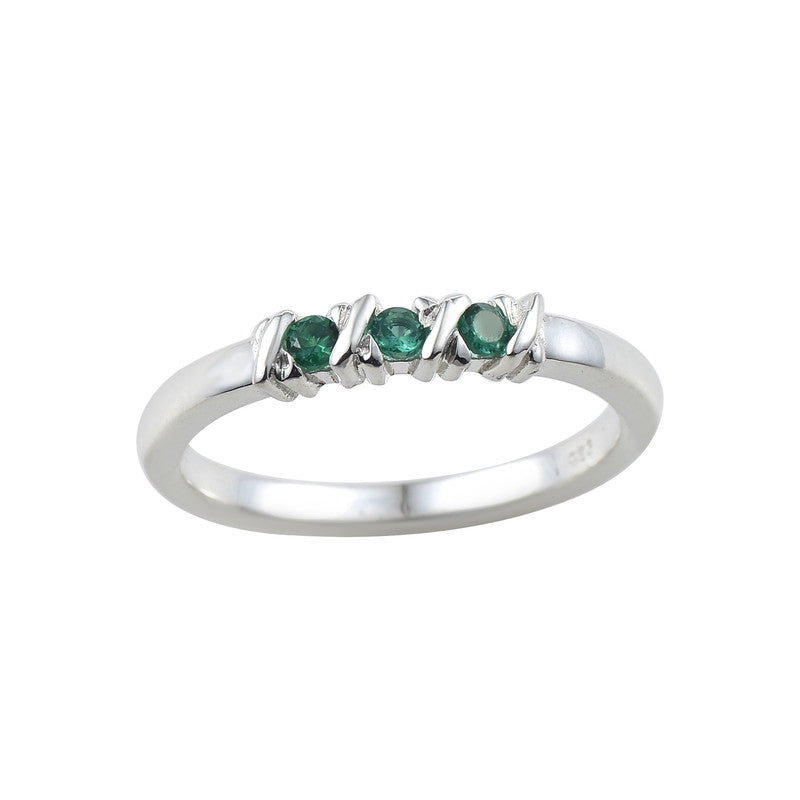 925 Sterling Silver with 2x2MM Round Chrome Diopside Three Stone Ring