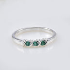 925 Sterling Silver with 2x2MM Round Chrome Diopside Three Stone Ring