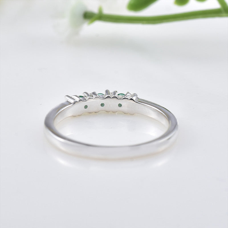 925 Sterling Silver with 2x2MM Round Chrome Diopside Three Stone Ring