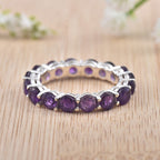 925 Sterling Silver Eternity Band 4x4MM Round Amethyst Ring