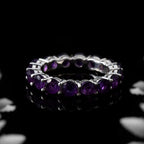 925 Sterling Silver Eternity Band 4x4MM Round Amethyst Ring