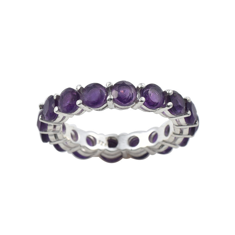 925 Sterling Silver Eternity Band 4x4MM Round Amethyst Ring